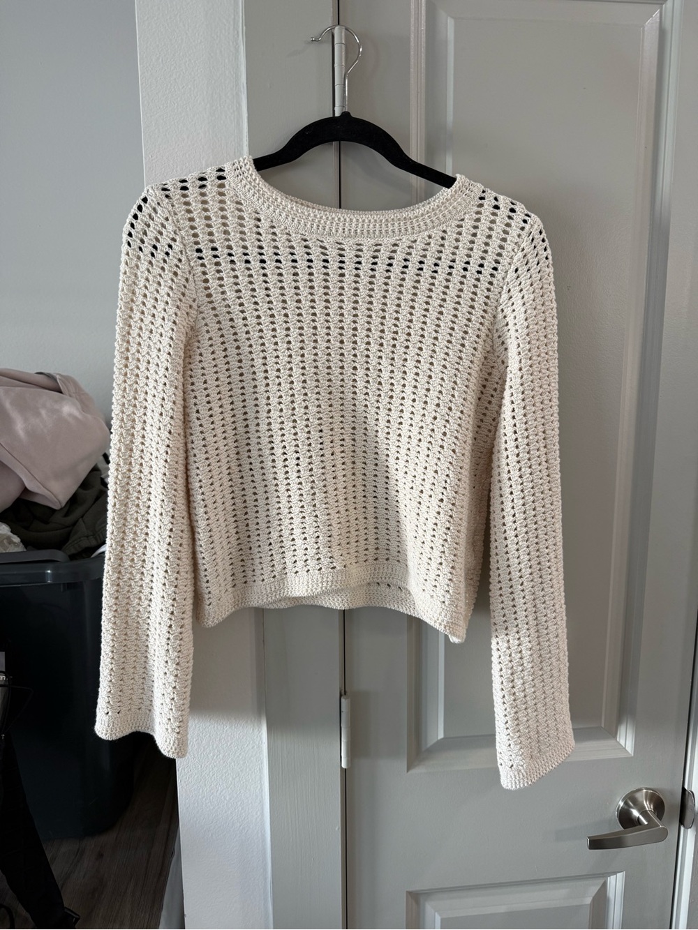 Magaschoni Cream Open-Stitch Crochet Pullover